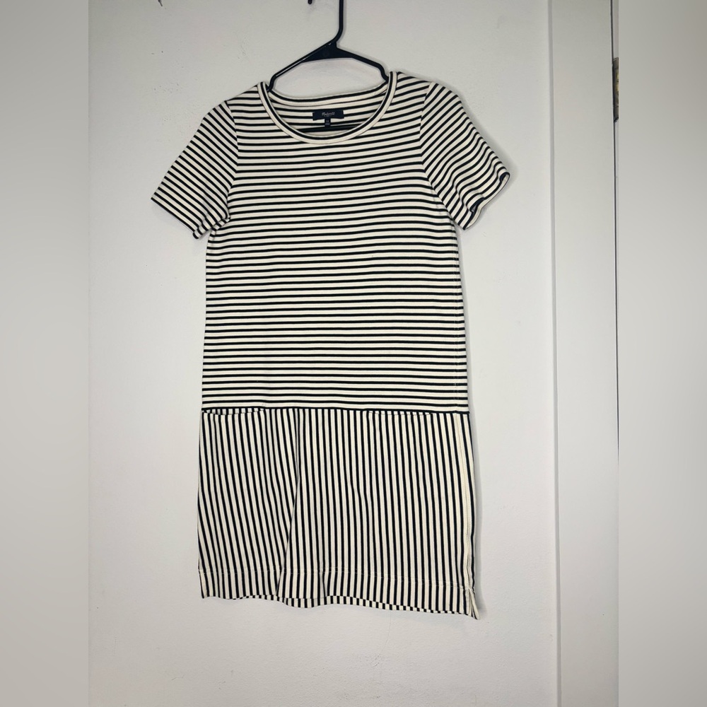 MADEWELL CONTRAST NAVY STRIPE BOXY MINI DRESS SZ SMALL